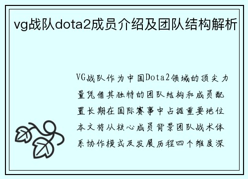 vg战队dota2成员介绍及团队结构解析