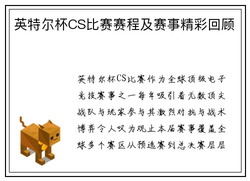 英特尔杯CS比赛赛程及赛事精彩回顾